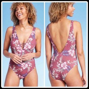 Nwt Shade Shore One Piece Plunge Front Swimsuit